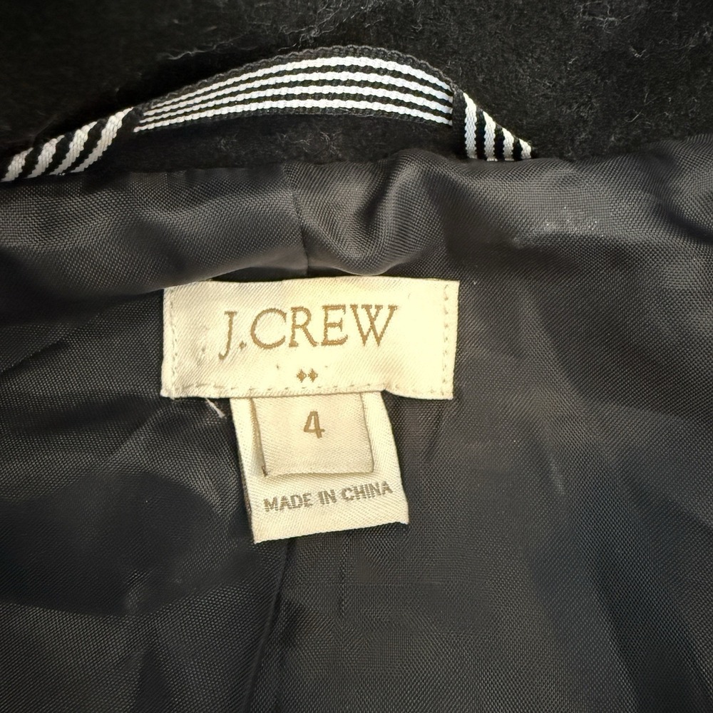 J. CREW Wool Blend Asymmetric Long Coat S Black Faux Leather Collar Mobwife Edgy - Picture 4 of 9